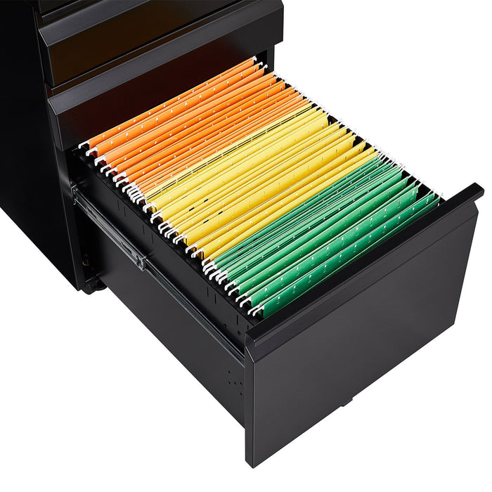 Contemporary Black 3 Drawer Mobile Filing Cabinet With Lock, Metal Office Storage For Legal / Letter Size