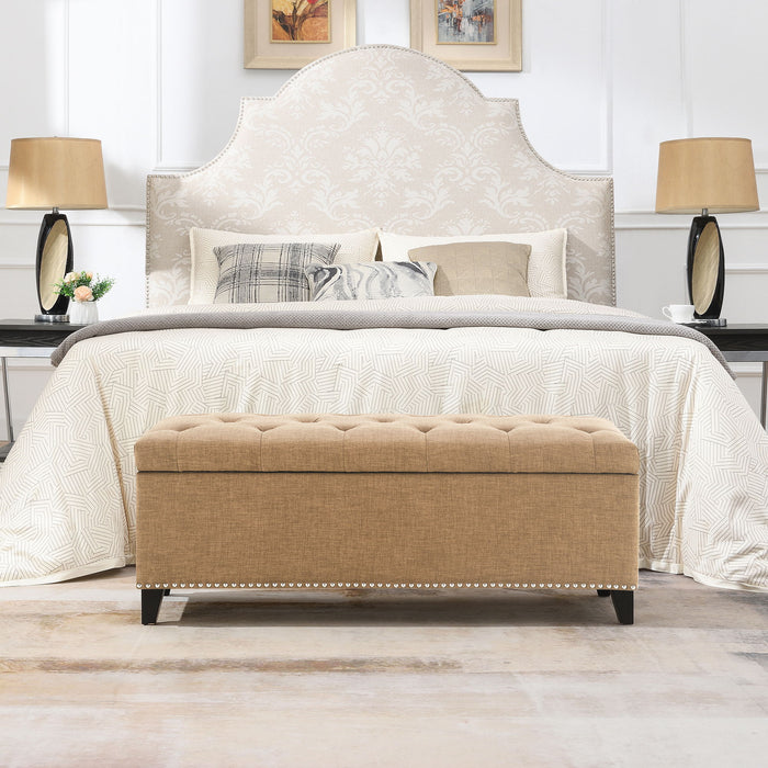 Button-Tufted Storage Ottoman With Safety Close Hinge