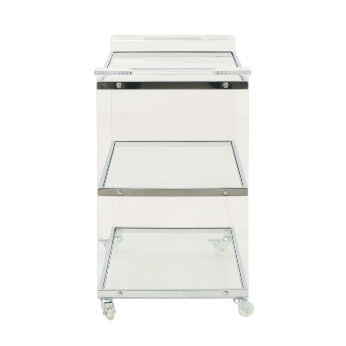 Elegant Acrylic Bar Cart With Tempered Glass Shelves And Rattan Metal Frame - Clear