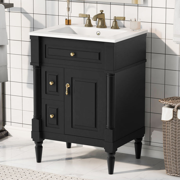 Freestanding Bathroom Vanity With Sink, Adjustable Shelf & Flip Drawer
