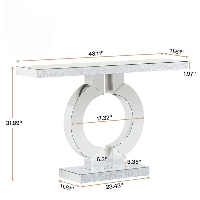 Mirrored Console Table With O-Shaped Base For Living Hallway - Silver / Clear