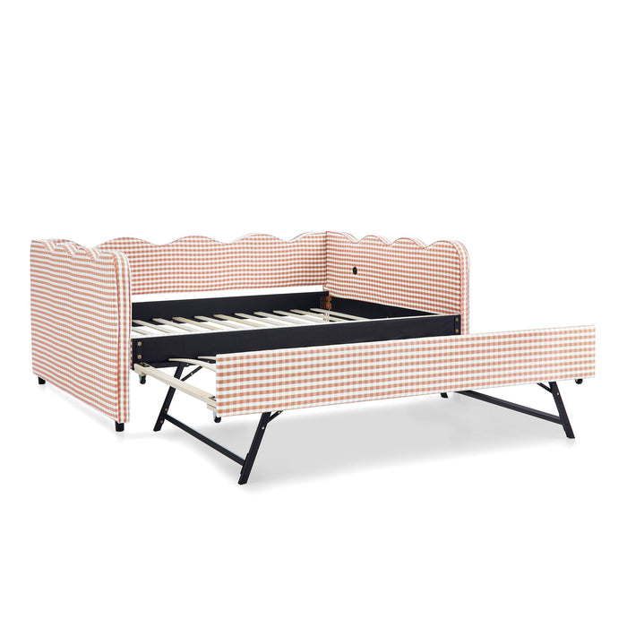 Gingham Daybed With USB Charging Port, Wave-Shaped Design