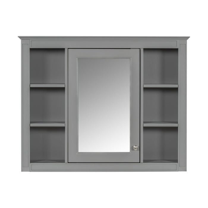 Wall Mounted Medicine Cabinet With Mirror, Storage Cabinet Featuring 6 Open Shelves And Adjustable Interior