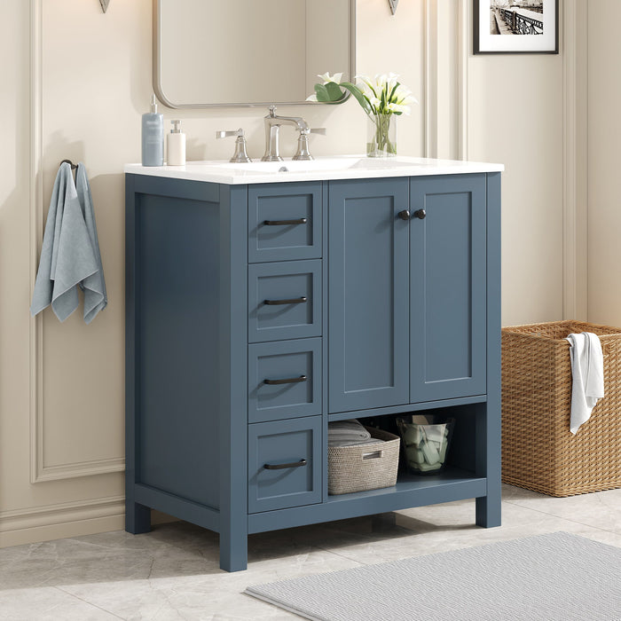 Bathroom Vanity With Sink Top, Bathroom Vanity Cabinet With 2 Doors And 2 Drawers, Open Shelf