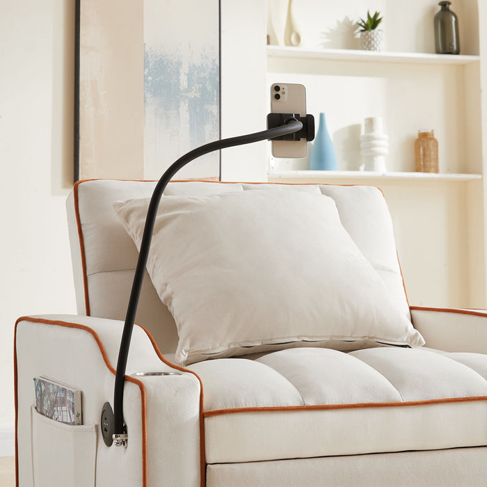 Convertible Velvet 3 In 1 Sofa Bed With Adjustable Sleeper Chair And Multi Pockets