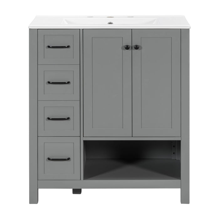 Bathroom Vanity With Sink Top, Bathroom Vanity Cabinet With 2 Doors And 2 Drawers, Open Shelf