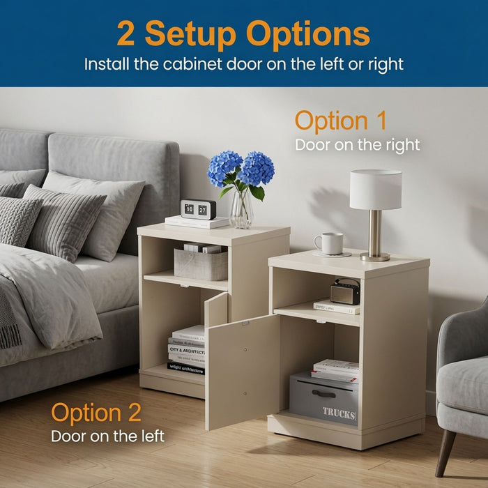 Nightstand With Door & Shelf, 2 Drawer Side Table