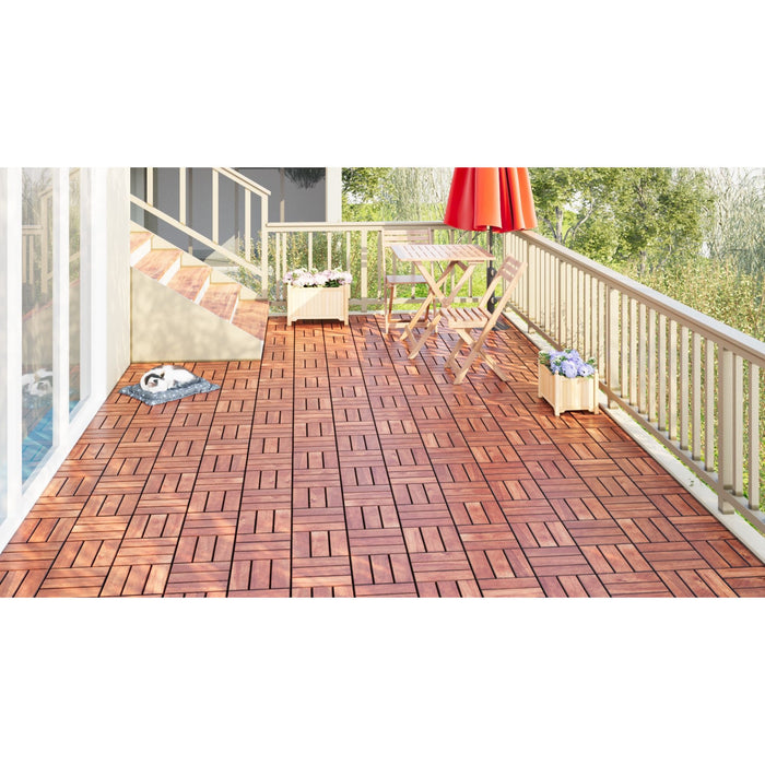 Acacia Wood Interlocking Deck Tiles Checker Pattern For Outdoor Flooring