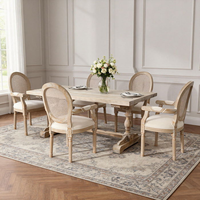 French Vintage Upholstered Fabric Dining Armchair (Set of 2) - Beige