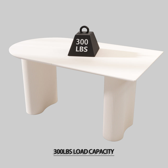 Modern Cream Style Dining Table With Round Wave Legs, 4 - 8 Person - Cream White