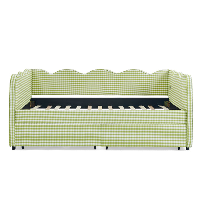 Gingham Daybed With USB Charging Port, Wave-Shaped Design