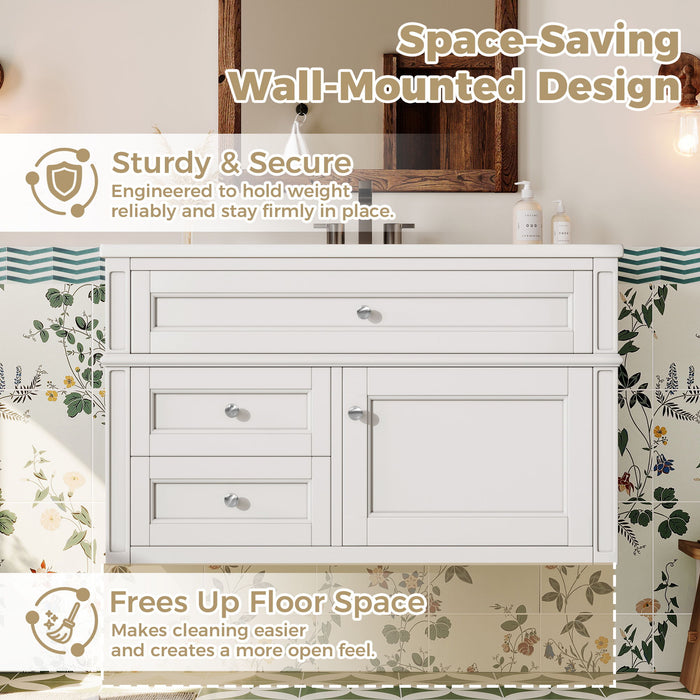 Modern Wall Mounted Floating Cabinet With Double Drawer And Sink