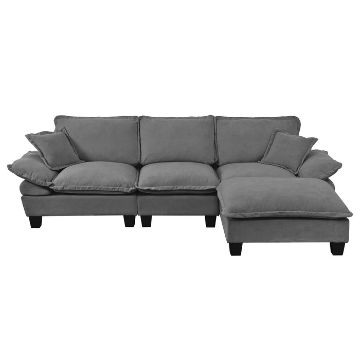 Modular Sectional Sofa With Movable Ottoman & Pillows