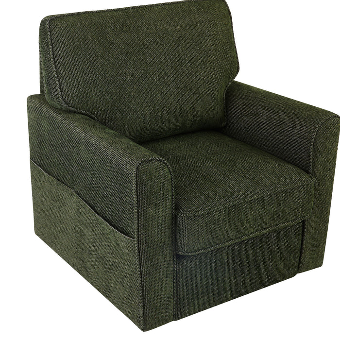 360° Swivel Accent Barrel Armchair With Side Pockets, Compact Design