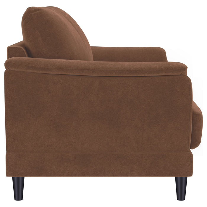 Dania - Upholstered Crescent Loveseat With Curved Tufted Arms - Rust