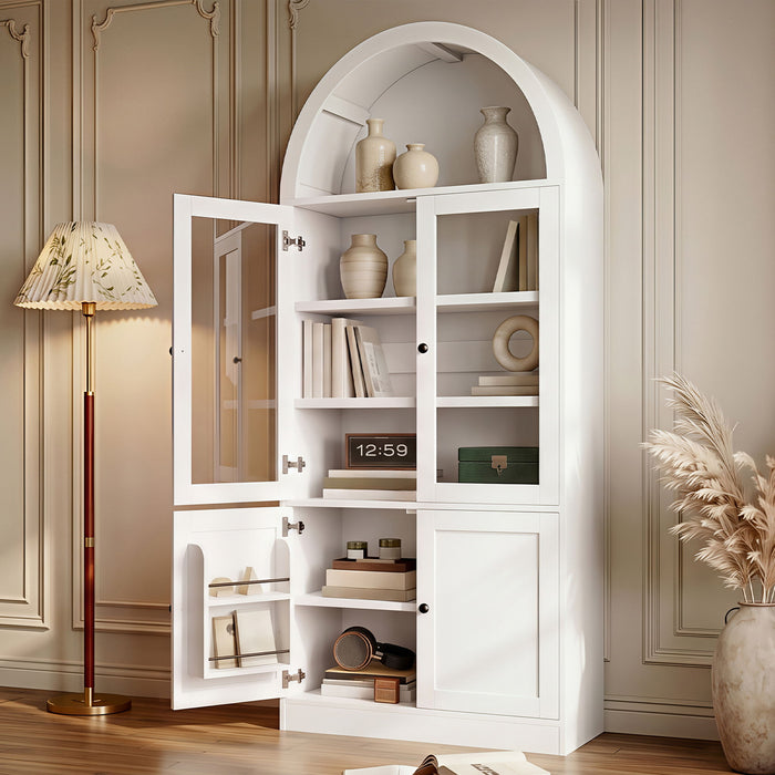 Tall Arched Top Storage Cabinet With 5 Tier Shelves, Soft Close Hinges