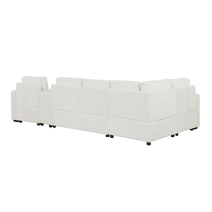 Modular L-Shaped Sectional Sofa Bed With Pull-Out Sleeper, Cup Holders, And Storage