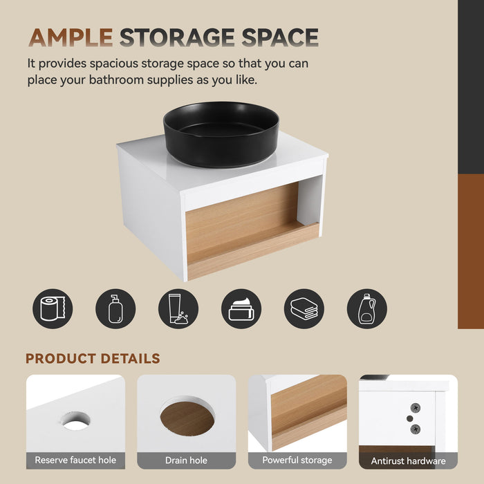 Floating Bathroom Vanity With Glossy Round Vessel Sink