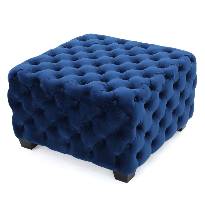 Modern Glam Ottoman With Velvet Upholstery And Button Tufted Design