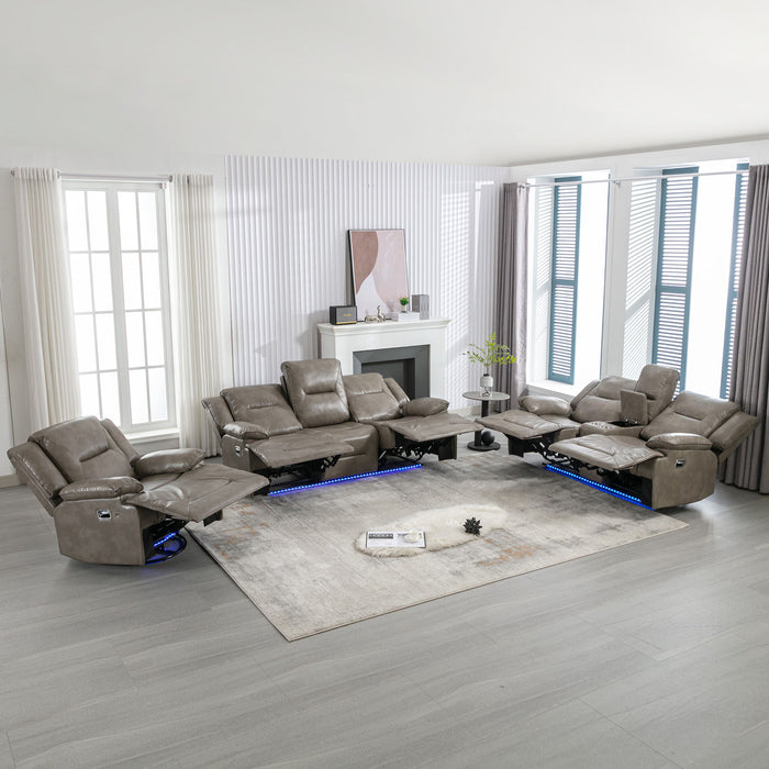 Home Theater Recliner Set Manual Recliner Chair With A LED Light Strip Two Built-In Cup Holders For Living Room