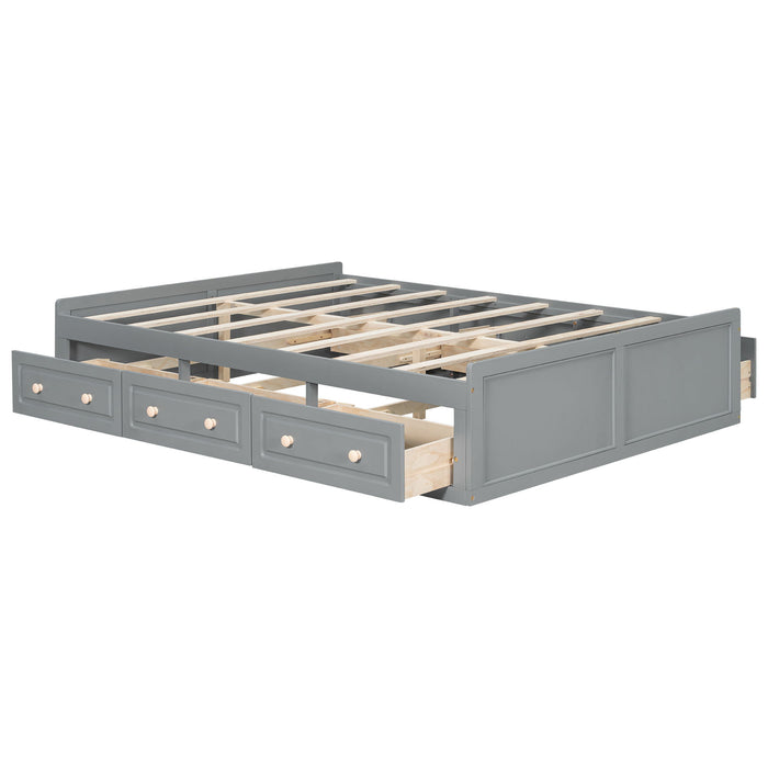 Queen Size Platform Bed Frame With 6 Drawers - Gray