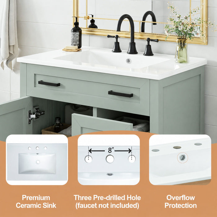 Bathroom Vanity With Sink, 2 Soft Close Drawers, 1 Soft Close Door, Adjustable Shelf