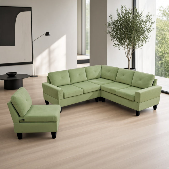 Modular L - Shaped Sectional Sofa, 6 Seater, 4 Piece Couch With Chaise - Green
