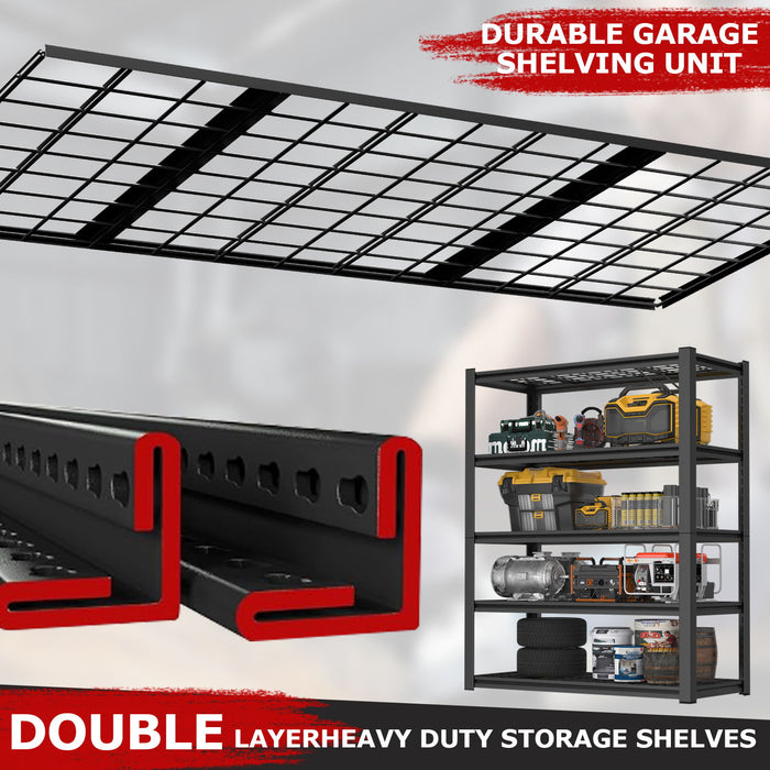 Garage Storage Rack, 5 Layer Adjustable Shelving Unit For Warehouse - Black