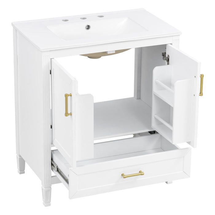 Elegant Fluted Bathroom Vanity With Sink, Soft Close Doors & Drawer