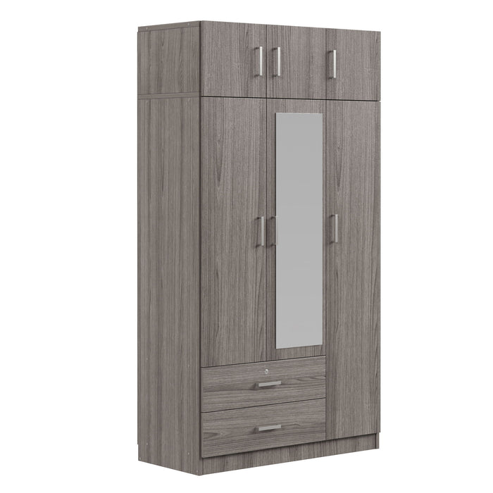 Modern 3 Door Mirror Wardrobe With 2 Drawers And Top Cabinet