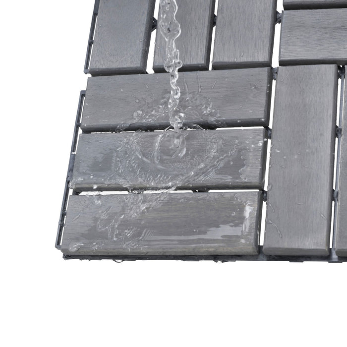 Acacia Wood Interlocking Deck Tiles Checker Pattern For Outdoor Flooring