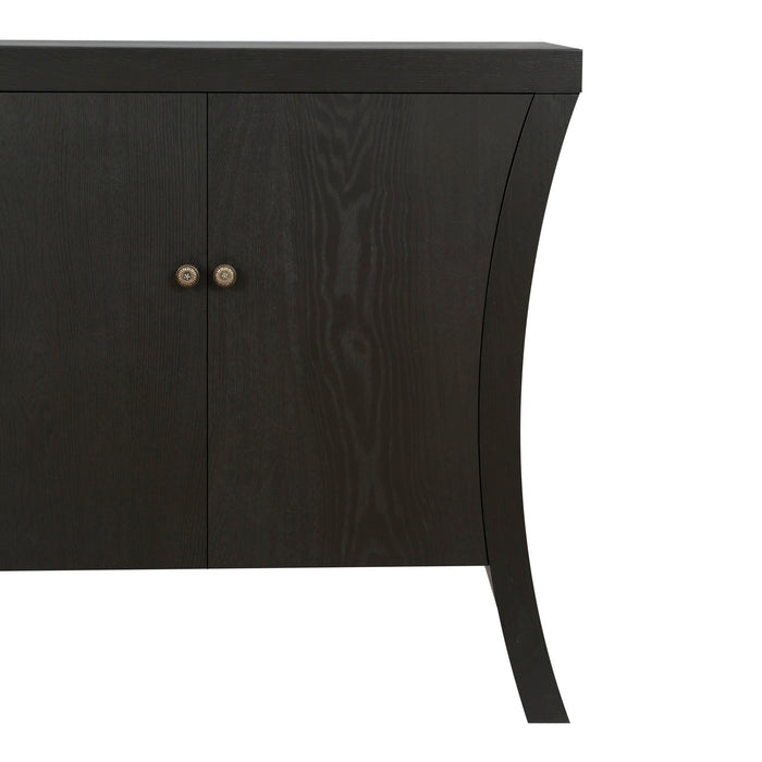 Refined Industrial 4 Door Credenza With Arc Legs & Bronze Clasps