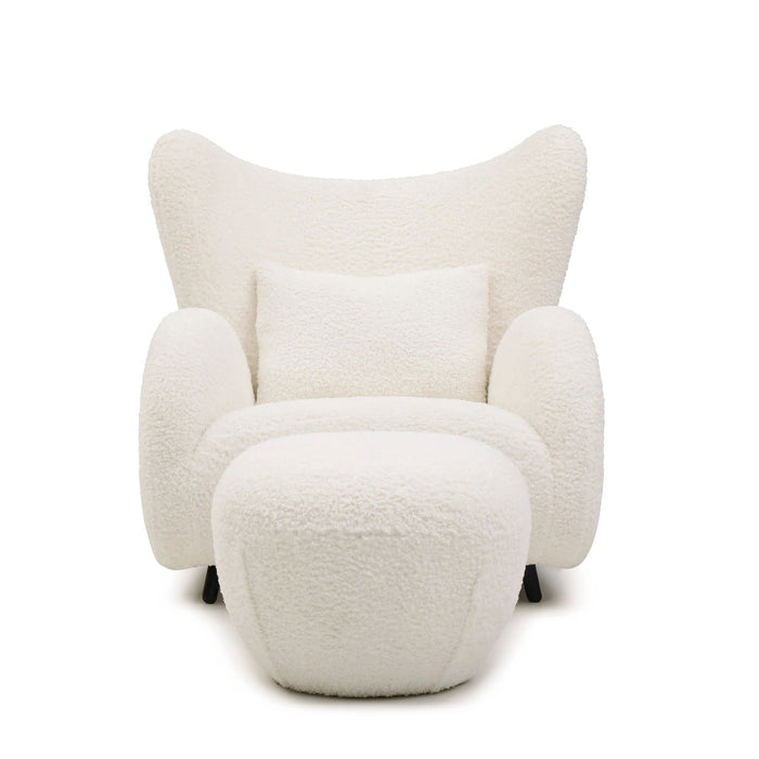 Wingback Armchair & Ottoman Combo For Living Room - White