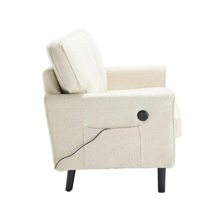 Mid Century Modern Loveseat Sofa With USB Ports, Removable Pillow Cover