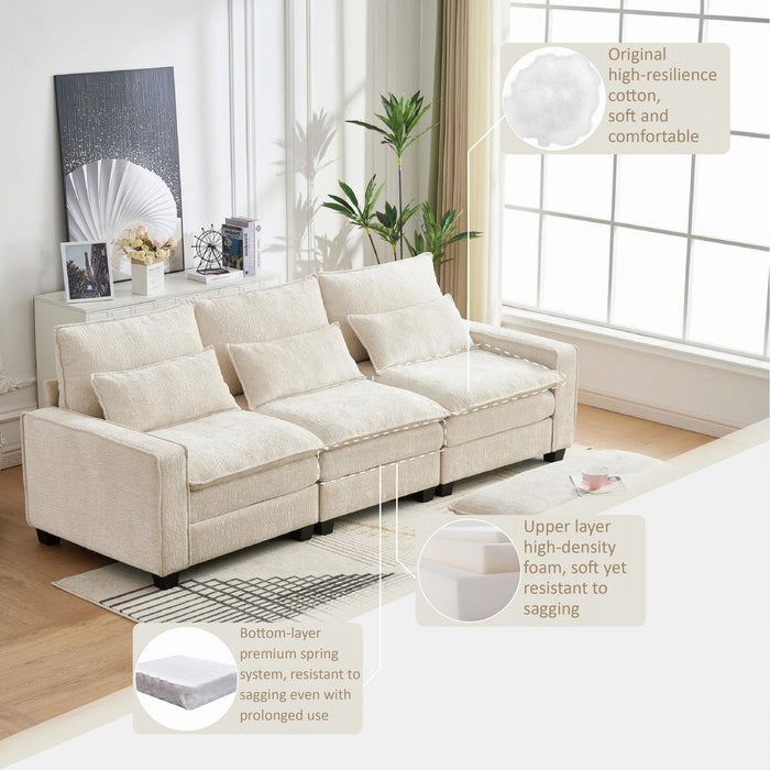 Modern Comfy Chenille L Shaped Sectional Sofa With Movable Ottoman