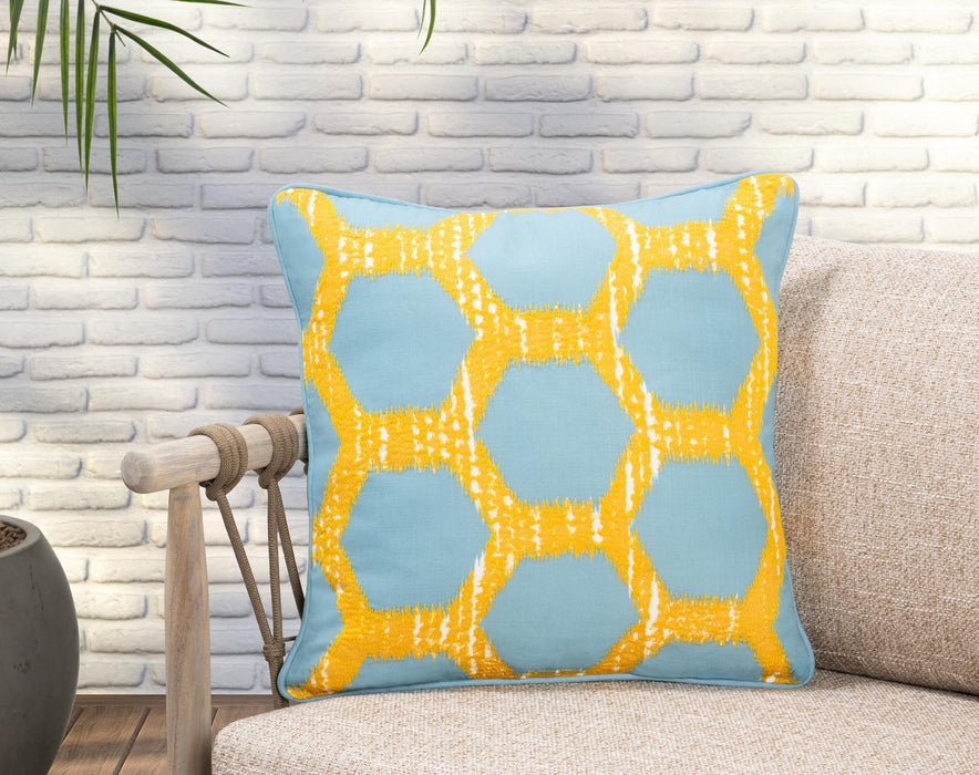 Gaines - Pillow - Yellow With Blue