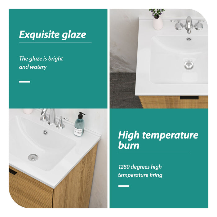 Modern Rectangular Single Vanity Top With Overflow And 3 Faucet Holes - White