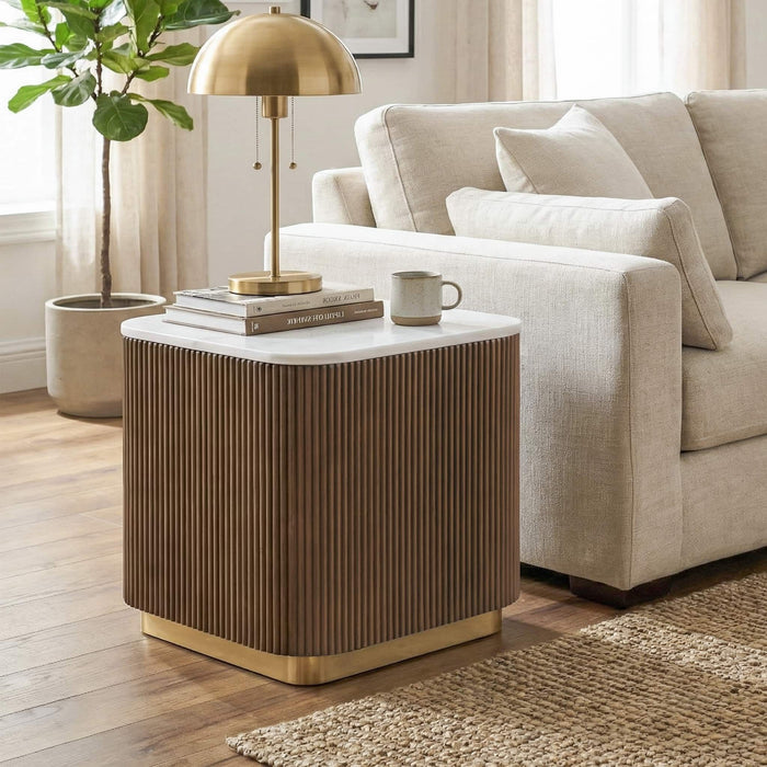 3 Piece Table Set, Square Cocktail Table & 2 Square End Tables - Brown / Gold / White