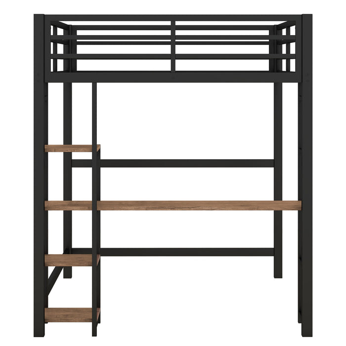 Loft Bed With Built In Desk And Storage Shelves, Full Size - Black