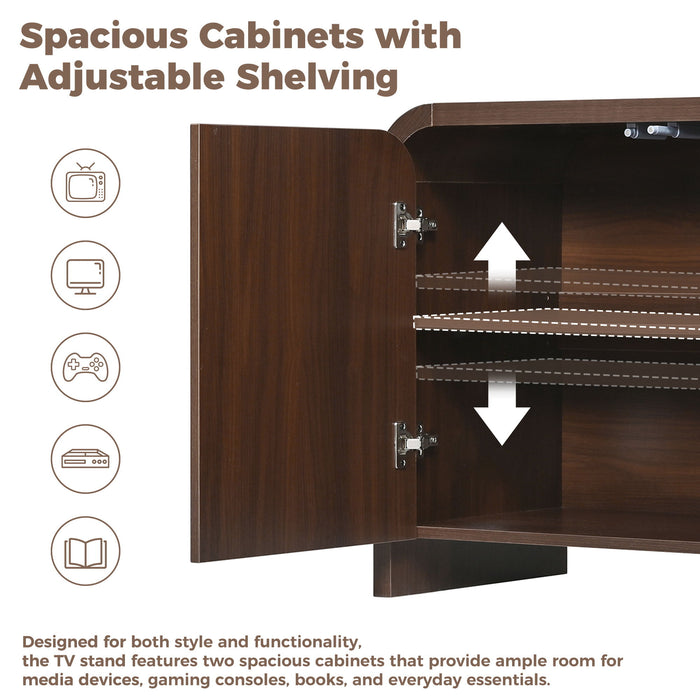 Curved Edge TV Stand With Large Cabinets