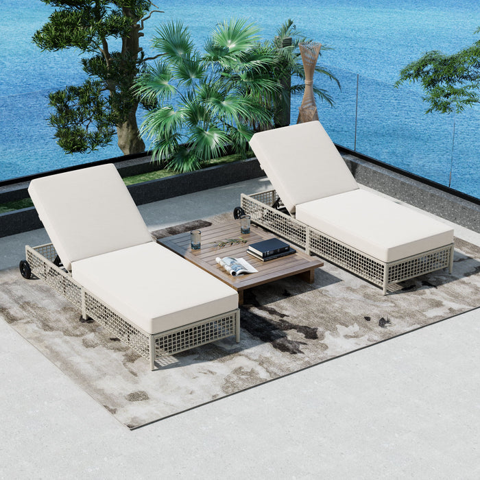 Outdoor Lounge Chair With 5 Position Backrest With Cushion And Wheels