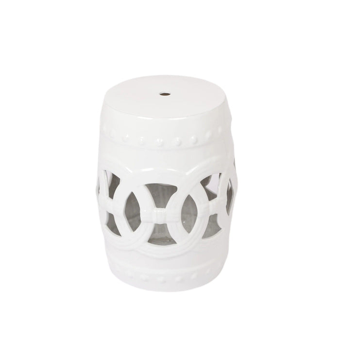 Elegant Glazed Ceramic Drum Stool Indoor / Outdoor Side Table Accent Garden Stool - White
