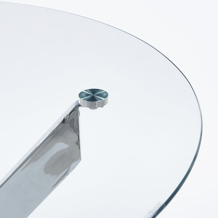 Dining Table With Cross Metal Leg And Tempered Glass, Modern Space Saving Kitchen Table For Living Room