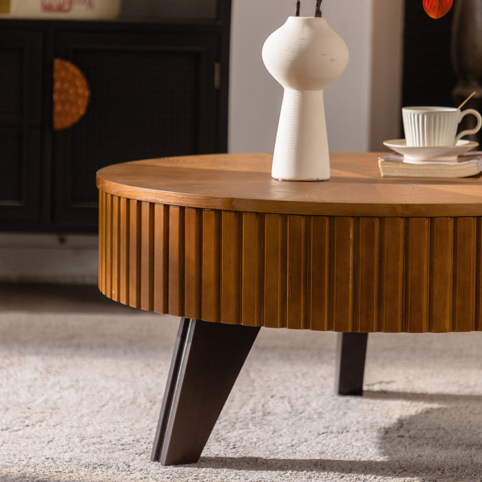 Round Retro Coffee With Solid Wood Legs