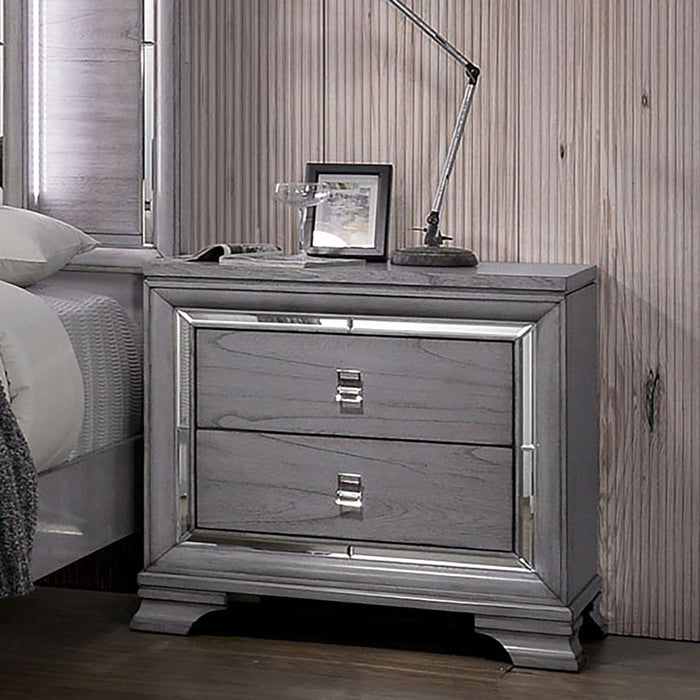 Nightstand With Mirror Trim - Light Gray