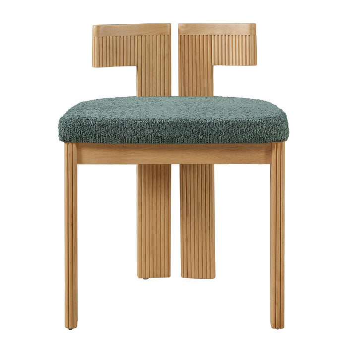 5 Piece Indoor Dining Set With Fluted Table Upholstered Chairs - Green / Natural