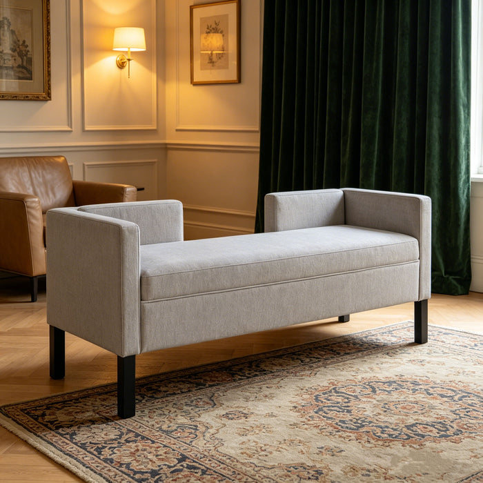 Upholstered Ottoman With 2 Bolster Pillows For Living Room - Gray