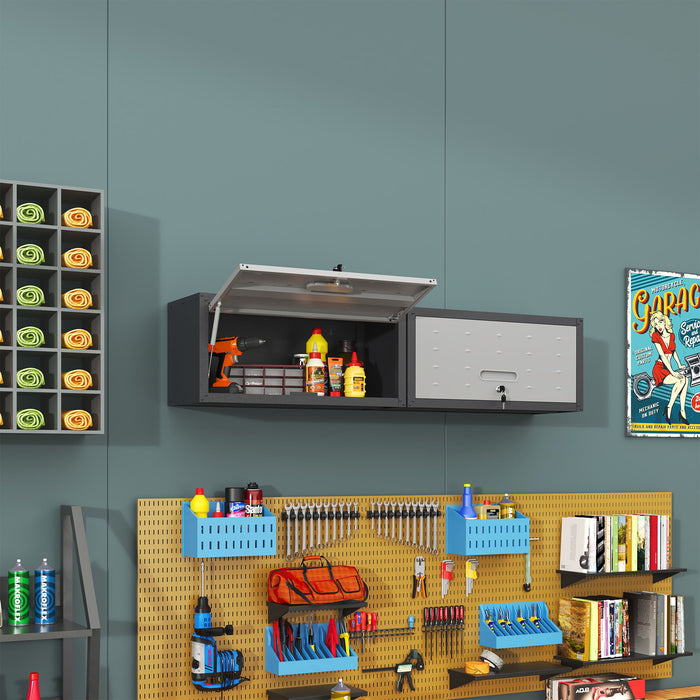 Heavy Duty Metal Wall Mounted Tool Storage Cabinet Steel Metal Garage Storage Cabinet - Black / Gray