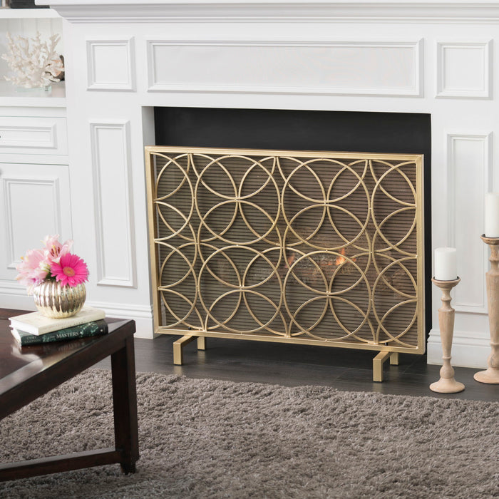 Thayer - Single Panel Iron Fireplace Screen With Geometric Design