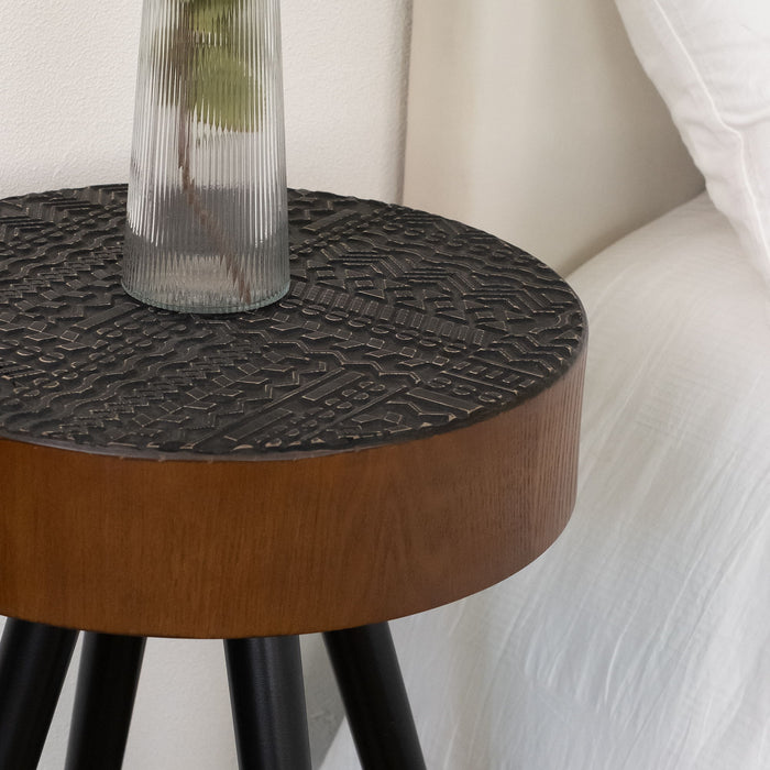 Round Coffee Table With Carved Top For Living Room